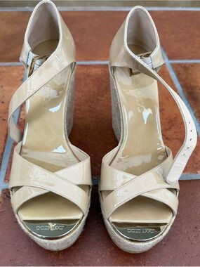 Jimmy Choo Nude Patent Crisscross Espadrille Wedge Sandals - Size 39 (US 8.5)
